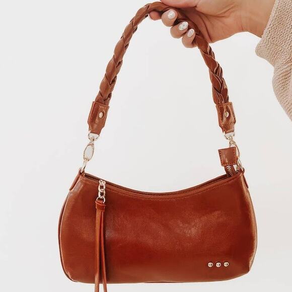 Pretty Simple Handbags - Brynlee Braided Vegan Leather Crossbody Shoulder Bag Camel Brown
